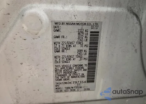 2017 Nissan Rogue Sv из США, поврежденный, VIN 5N1AT2MV2HC797354